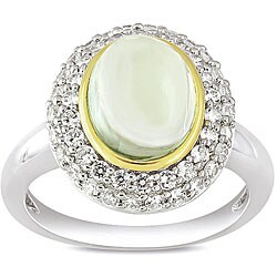 New York Gems Yellow Sterling Silver Green Amethyst and Cubic Zirconia Fashion Ring