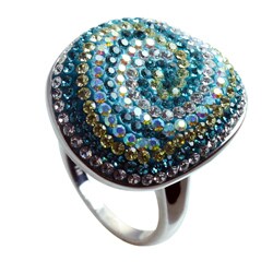 Sterling Silver Blue and White Crystal Swirl Ring