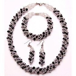 Bleek2Sheek Silver and Steel Black/ Silver Crystal Twirl Jewelry Set