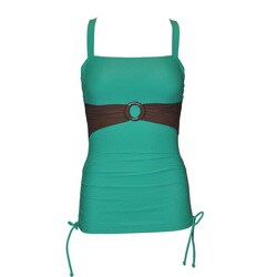 Divinita Sole Women's Teal and Cocoa Brown Sash Ruched Tankini