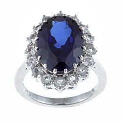 Sterling Essentials Sterling Silver Created Blue Sapphire and White Topaz Diana Ring