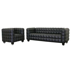 Arriga 2-piece Black Leather Modern Sofa Set