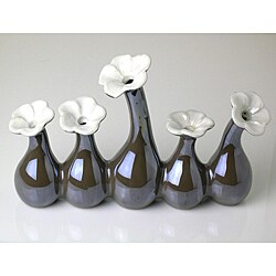 Five-in-One Pearl Brown Porcelain Flower Vase 