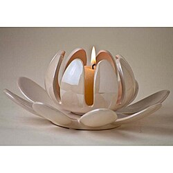 Lotus Flower Pearl Cream Porcelain Candleholder