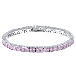 La Preciosa Sterling Silver Emerald-cut Pink Cubic Zirconia Bracelet
