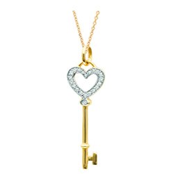Sterling Silver and 14k Gold Diamond Heart Key Necklace