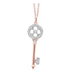 14k Gold and Sterling Silver 1/8ct TDW Diamond Clover Key Necklace (H-I, I1-I2)