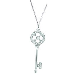 Sterling Silver 1/8ct TDW Diamond Clover Circle Key Necklace (H-I, I1-I2)