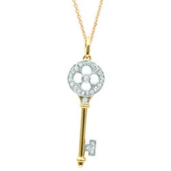 Sterling Silver/ 14k Gold 1/8ct TDW Diamond Clover Key Necklace (H-I, I1-I2)