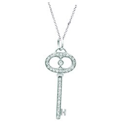 Sterling Silver 1/5ct TDW Diamond Oval Key Necklace (H-I, I1-I2)