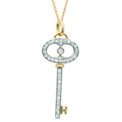 Sterling Silver and 14k Gold 1/5ct TDW Diamond Oval Key Necklace (H-I, I1-I2)