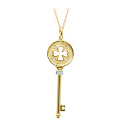 14k Gold and Sterling Silver Diamond Accent Clover Key Necklace