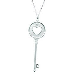 Sterling Silver Diamond Accent Heart Cutout Key Necklace