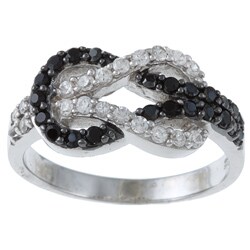 La Preciosa Sterling Silver Black and White CZ Love Knot Ring