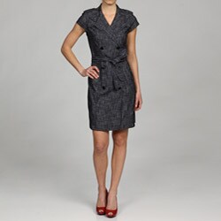 Sharagano Women's Black Denim Double-breasted Belted Dress 