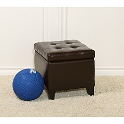Tufted Patent Chocolate Brown Storage Ottoman