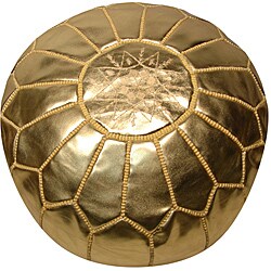 Leather Metallic Gold Pouf Ottoman (Morocco)