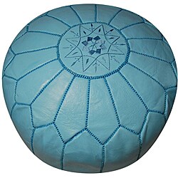 Leather Sky Blue Pouf Ottoman (Morocco)
