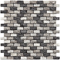 SomerTile 12x11.5-inch Griselda Subway 0.625x1.5-inch Charcoal Natural Stone Mosaic Tiles (Pack of 10)
