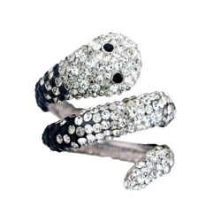 Sterling Silver White and Black Crystal Snake Ring