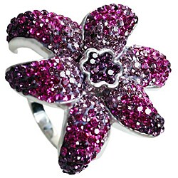 Sterling Silver Shades of Purple Flower Crystal Ring