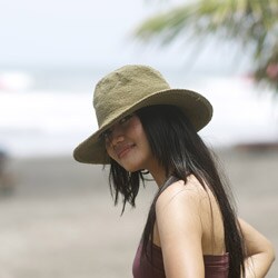 Women's Cotton Crocheted Olive Wide Brim Hat (Indonesia) 