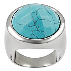 Stainless Steel Turquoise-colored Glass Ring