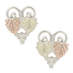 Black Hills Gold over Sterling Silver Hanging Grape Leaves Earrings