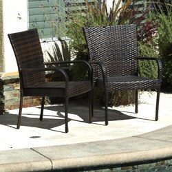 Outdoor PE Wicker Brown Stackable Club Chairs (Set of 2)