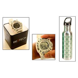 Beatech White Heart Rate Monitor Watch with 24-oz Water Bottle