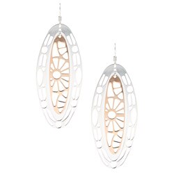 Sterling Essentials  Two-tone 14k Rose Gold over Silver Oval Lace Earrings