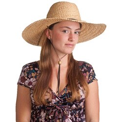 Braided Raffia and Leather Natural Sun Hat (China)