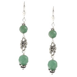 Charming Life Silvertone Green Aventurine Floral Accent Earrings