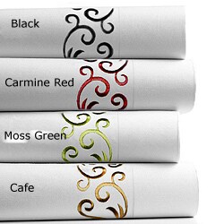 Scroll Embroidered Egyptian Cotton 300 Thread Count Extra Deep Pocket Sheet Set