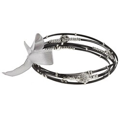 Celeste Stainless Steel Black Crystal Flower Bangle Bracelets (Set of 5)