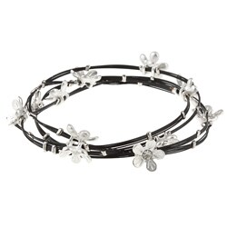 Celeste Steel Large Black Crystal Flowers Bangle Bracelets (Set of 4)