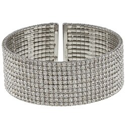 Celeste Silvertone Swarovski Crystal 10-row Cuff Bracelet