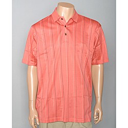Aureus Men's Coral Striped Golf Polo