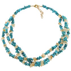 Brass Goldplated Turquoise and Citrine 3-strand Necklace