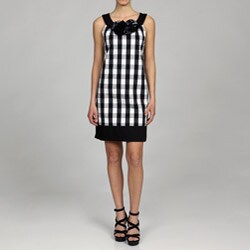 Maggy London Women's Plaid Rosette Sleeveless Shift Dress
