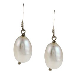 DaVonna Sterling Silver White Baroque Freshwater Pearl Earrings (9-10 mm)