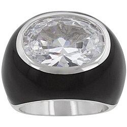 Kate Bissett Silvertone and Black Enamel Cubic Zirconia Cocktail Ring