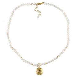 14k Gold over Sterling Silver Pearl Mom/ Love Charm Necklace (4-5 mm)