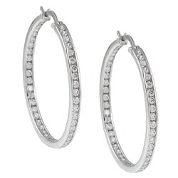 Sterling Silver Clear Cubic Zirconia Fashion Hoop Earrings