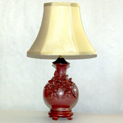 Brick Red Porcelain Floral Silk Shade Lamp 