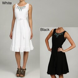 S.L. Fashions Women's Cotton Sleeveless Beaded Dress