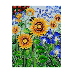 Hand-carved Van Gogh 'Sunflowers and Irises' Decorative Ceramic Tile
