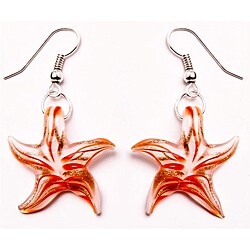 Bleek2Sheek Murano-inspired Glass Orange and White Star Earrings
