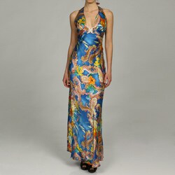Issue New York Women's Silk V-neck Buckle Halter Maxi Dress