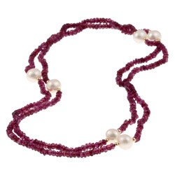 DaVonna Garnet and White FW Pearl 36-inch Necklace (10-11 mm)